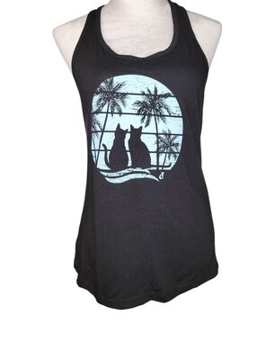 NWT Cat Lady Island Cats Black & Blue Racerback Tank Top Size Med